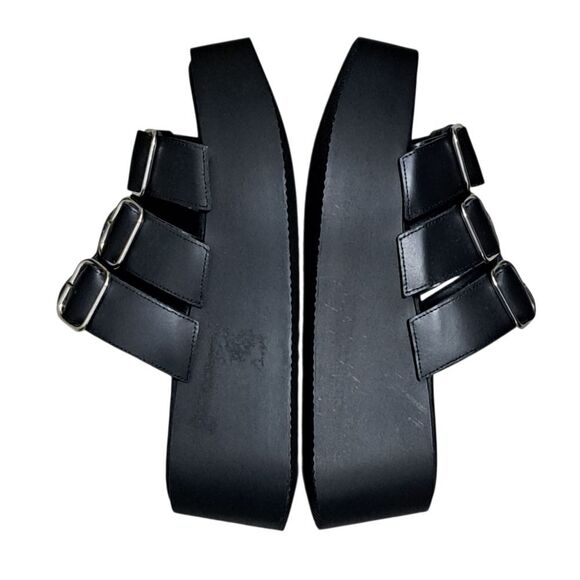 Anthropologie Triple Buckle Straps Chunky Platform Sandals Goth Boho Sz 38 Black - Picture 8 of 16